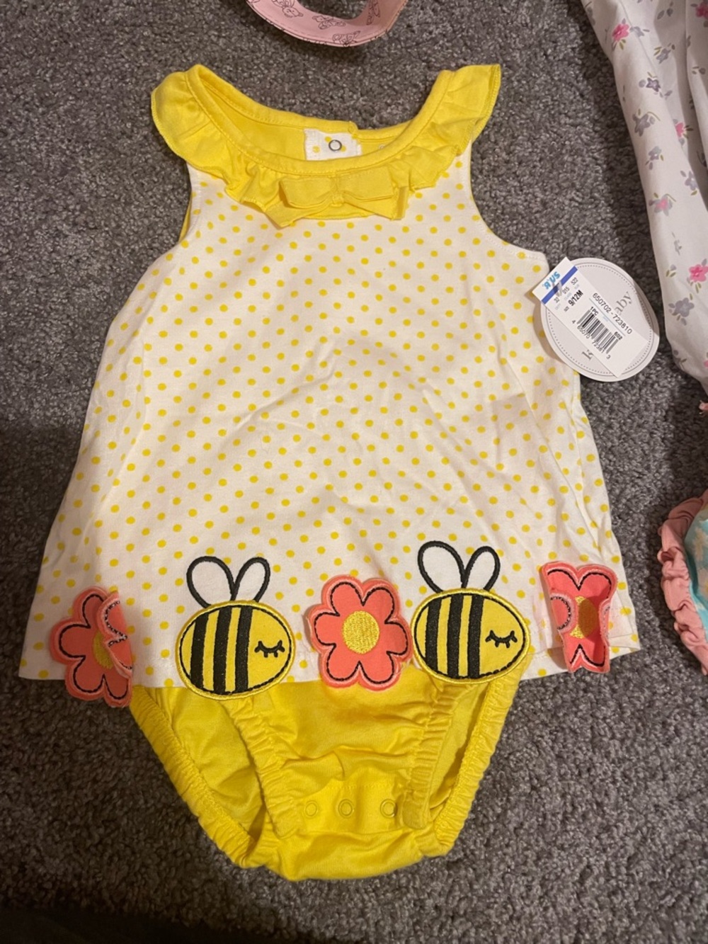 Koala Kids Yellow Polka Dot Baby Romper